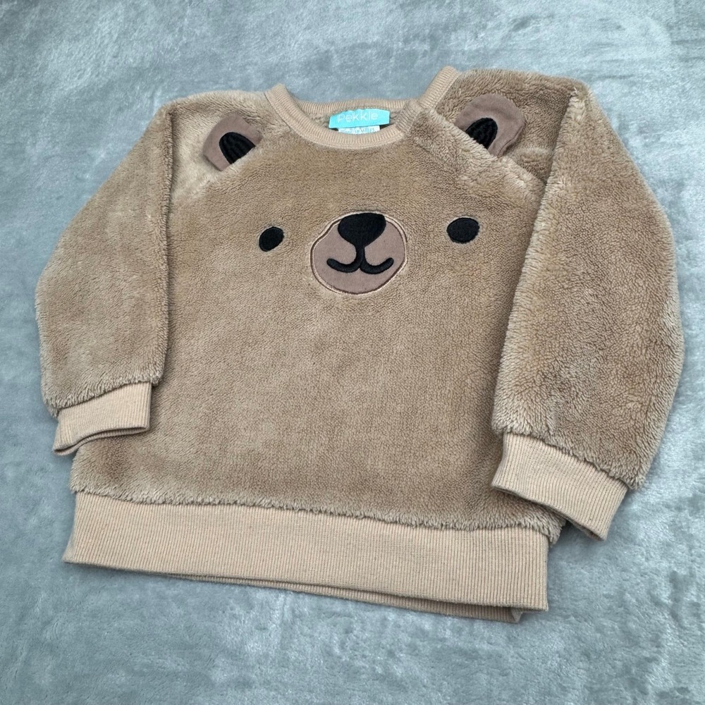 Pekkle Baby Bear Fleece Sweatshirt Brown Sherpa Pullover 18M‎
